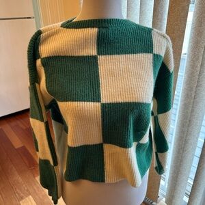 Green and Cream Checkered Women's Sweater